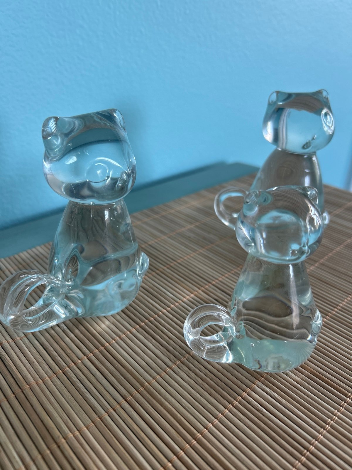 3 Murano Lead Crystal glass Cat Figurines