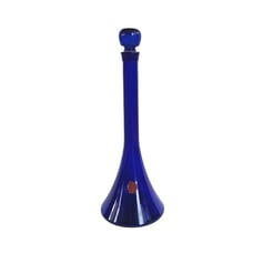 Cobalt Blue Mid Century Glass Decanter Genie Bottle With Plastic Tip Cork 14.5