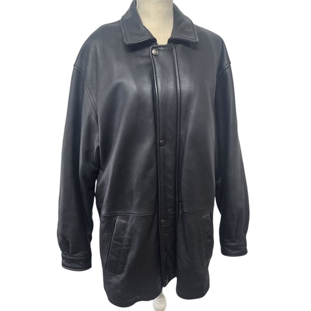 Max USA Womens Y2K Black Faux Fur Lined Genuine Leather Full Length Jacket Sz M