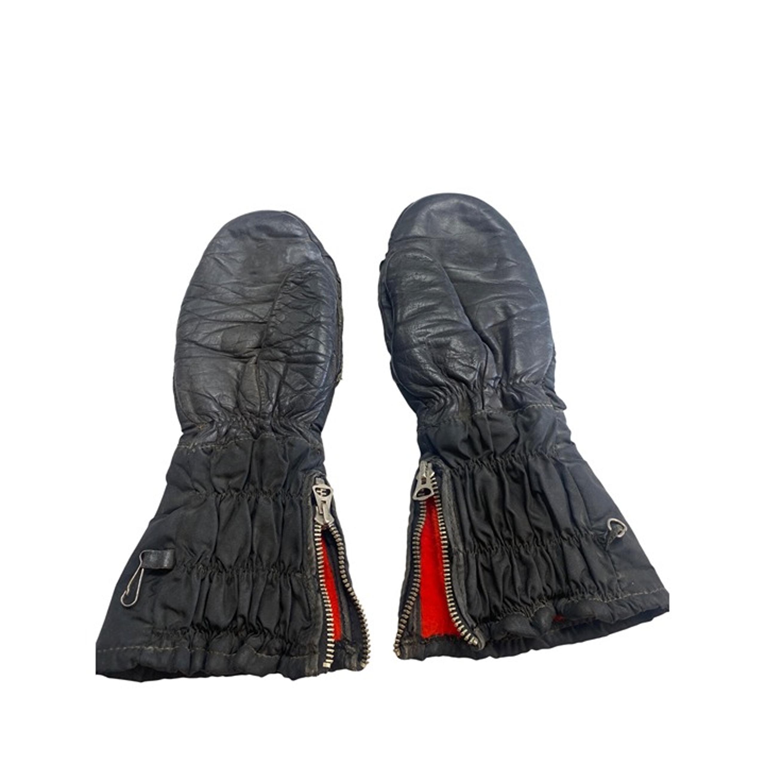 Vintage Black Leather Snowmobile Mittens Small