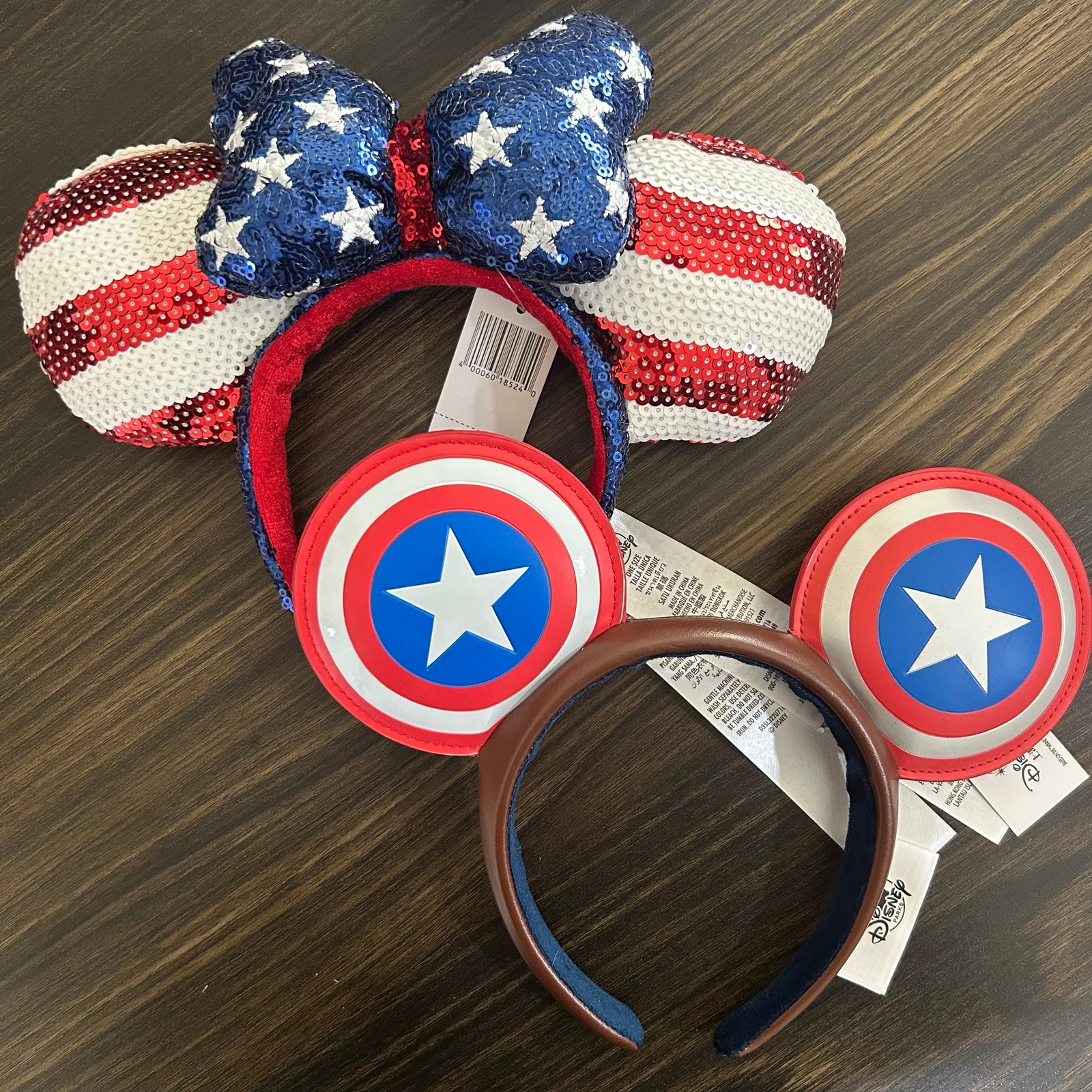 BNWT Bundle of 2 Disney USA Flag Sequin & Captain America Ears Headbands