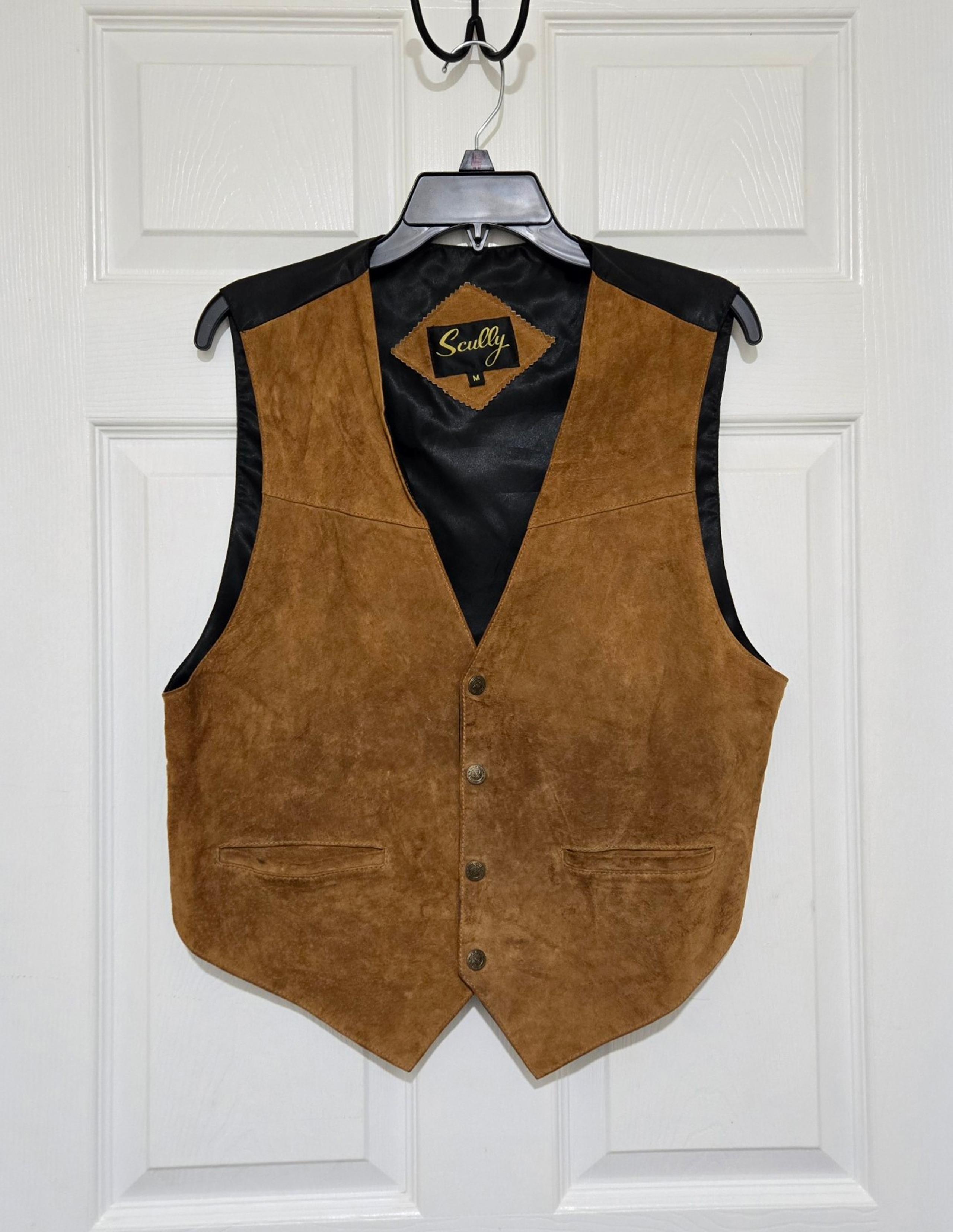 Scully Men's Leather Vest Size Medium Brown Adjustable Western Cowboy Motorcycle