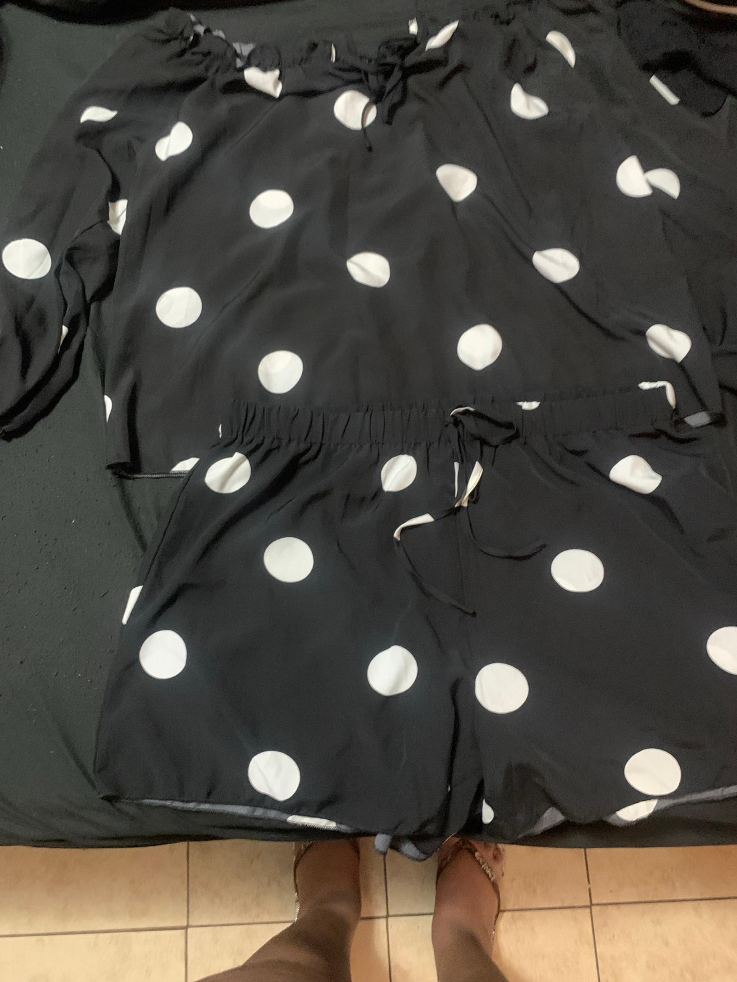 2-piece polka dot, black and white short set