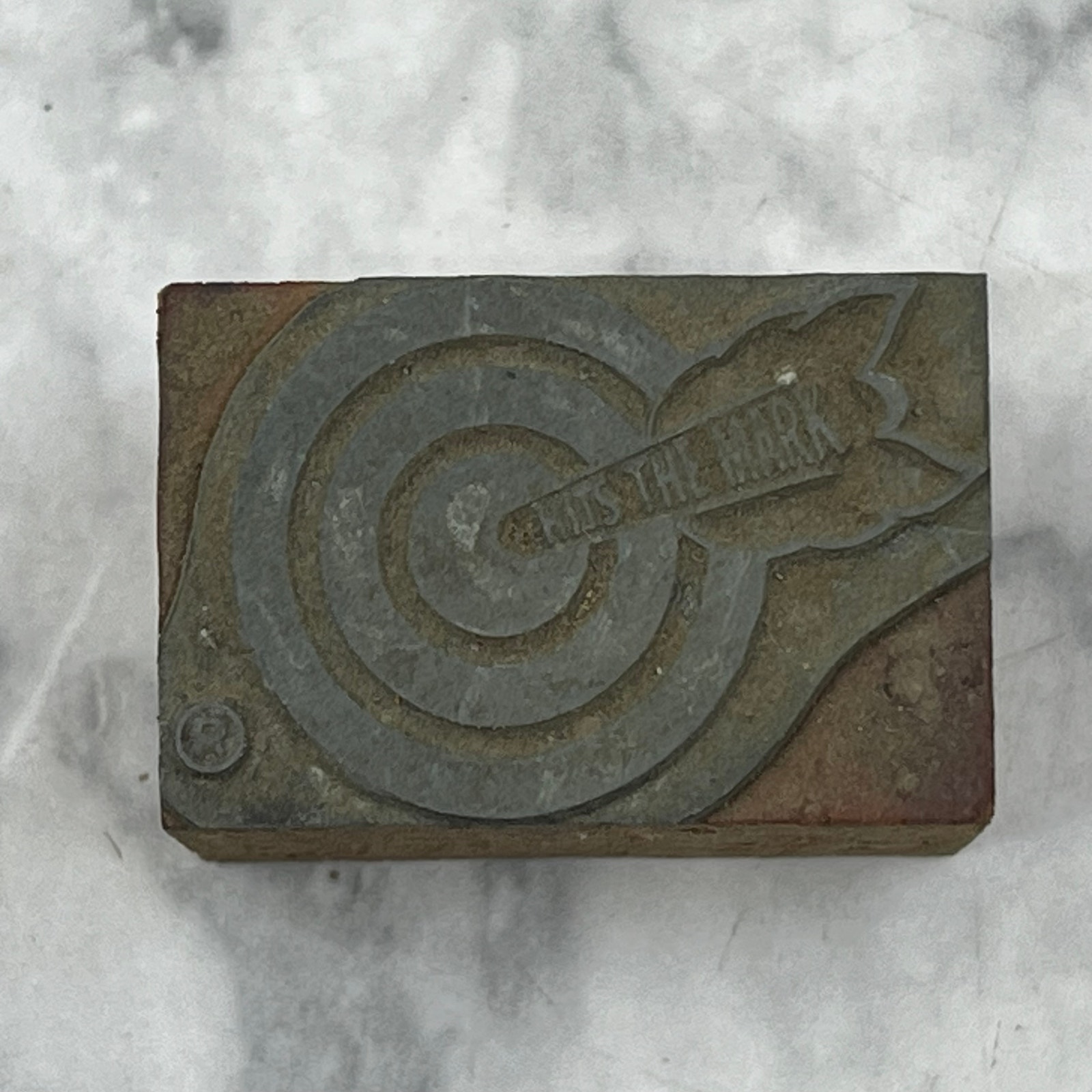 Vintage Printing Printers Block Plate Bullseye Dart Hits The Mark TJ51