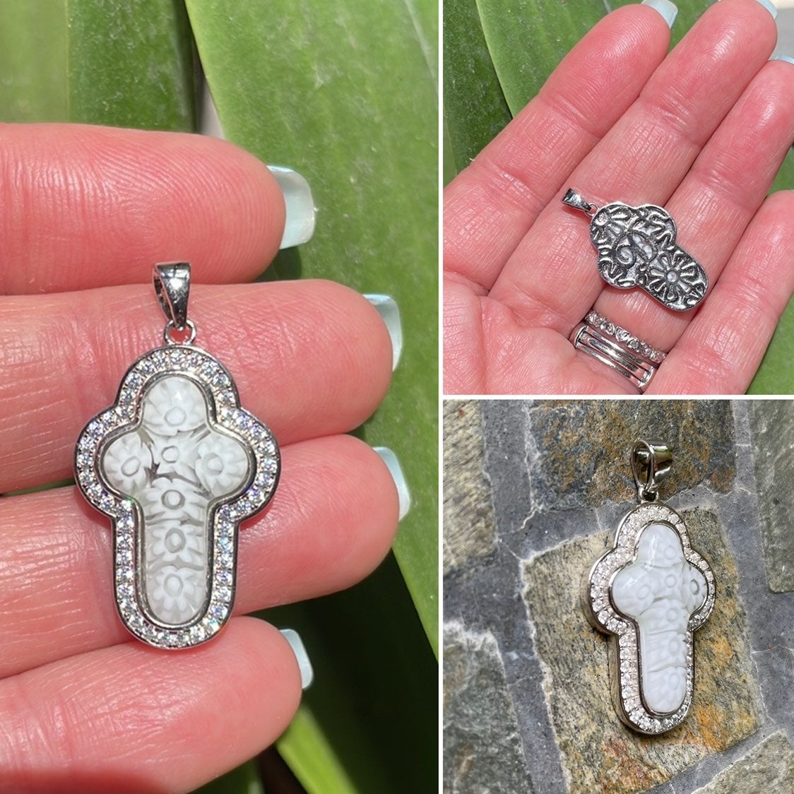 Murano glass CZ S925 sterling silver cross