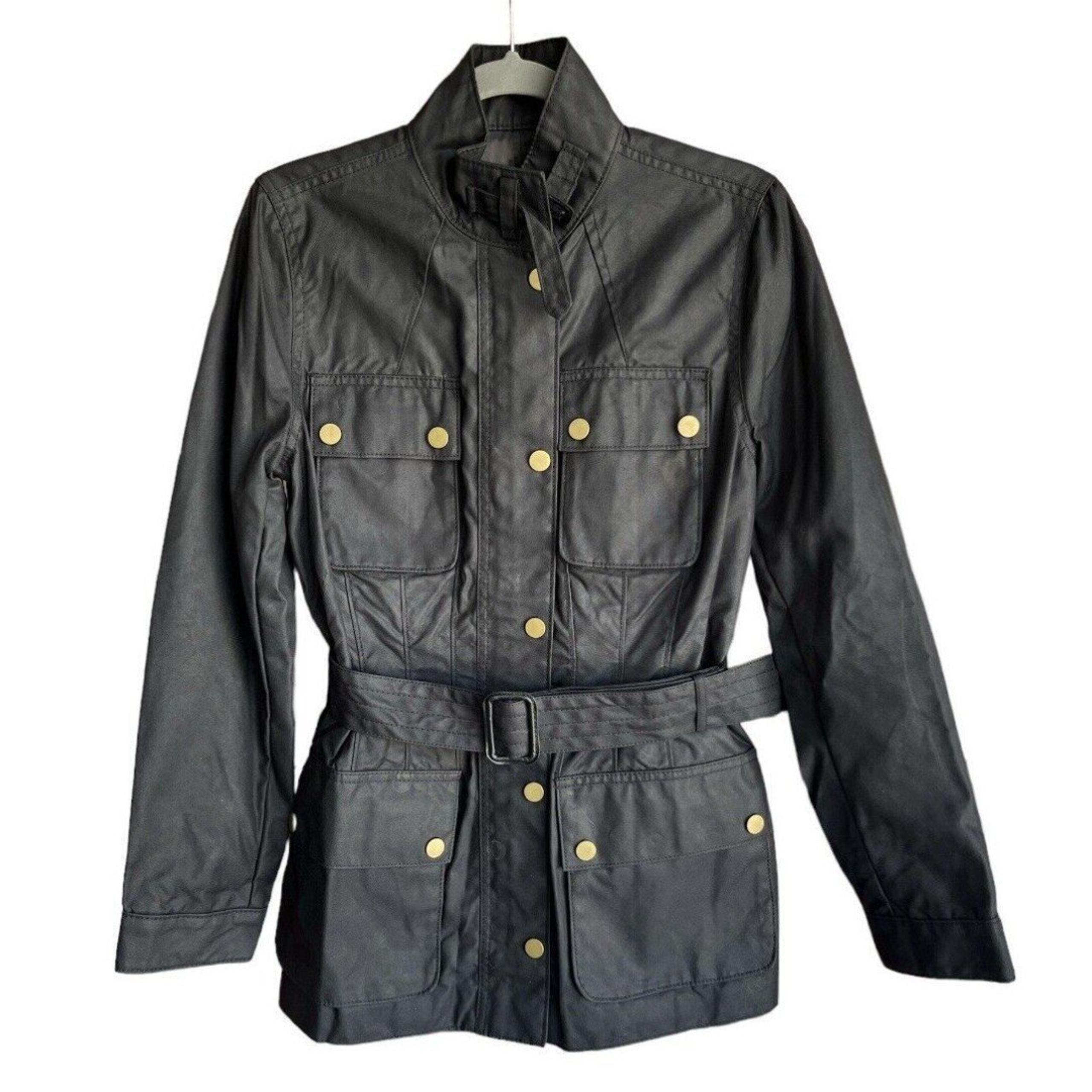 NWT Banana Republic Field Military Jacket Womens Size 8 Black Belted Zip Snap