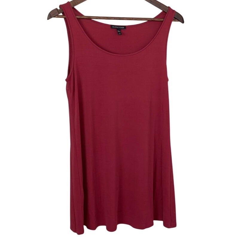 EILEEN FISHER Silk Tunic Tank Top Shell Red Small Quiet Luxury Capsule Minimal