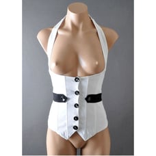 White Black Evening Formal Womens Punk Gothic Slim Sleeveless Halter Vest Top L