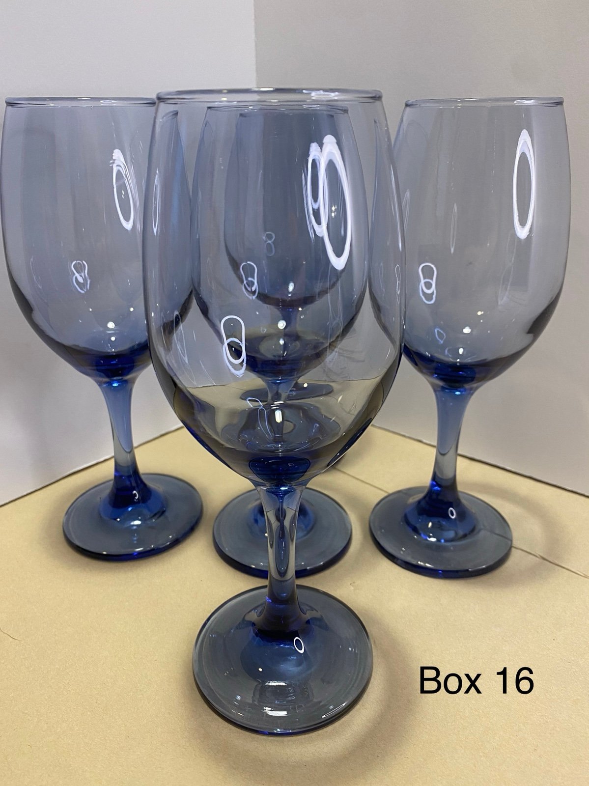 Set of (5) Rare Blue 8” Wine Glasses. Great Condition.