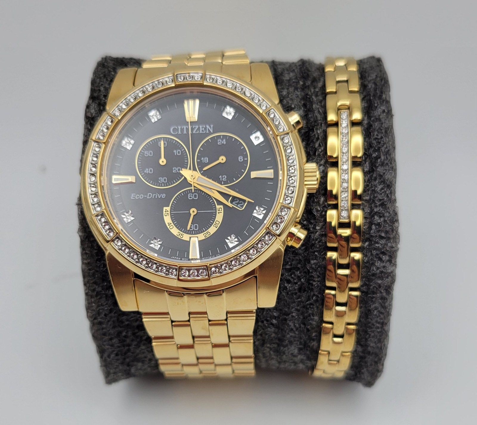 Citizen Men's Watch Chronograph Date Crystal Gold Tone Black Dial AT2452-52E
