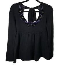 Free People Sweater Sequin Floral Wool Angora Black Small NWT New Y2K 2007 RARE