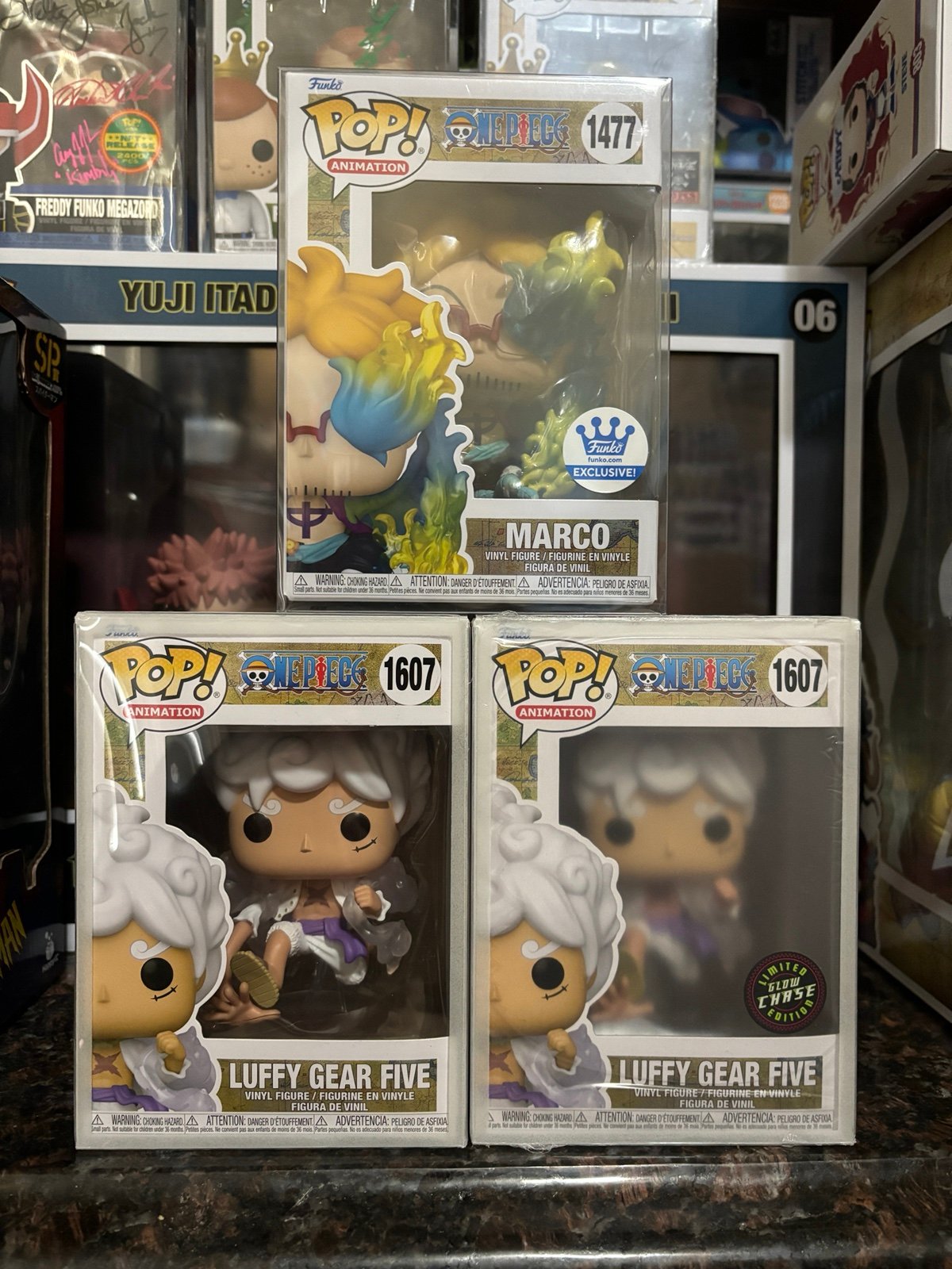 Funko Pop! One Piece Chase Gear 5 Luffy, Glow Error Common, & Marco Lot