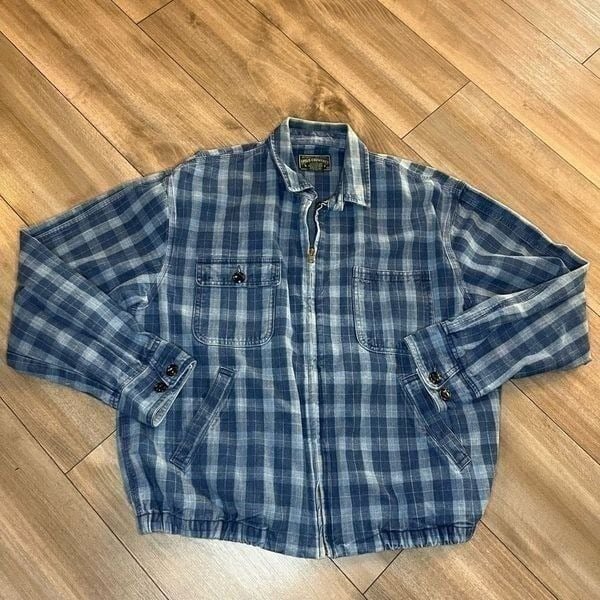 Vintage Polo Ralph Lauren RRL Country Blue Plaid Flannel Bomber Style Jacket Men