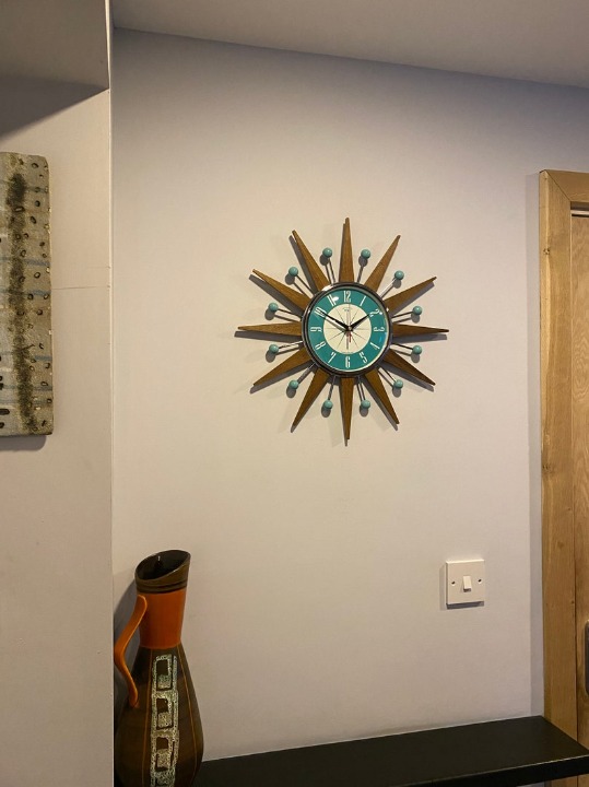 Royale Small 18 Handcrafted Mid-Century Style Starburst Sunburst Clock