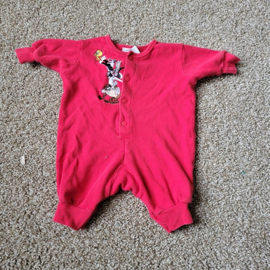 Warner Bros Red Footies One Piece with Cartoon Design