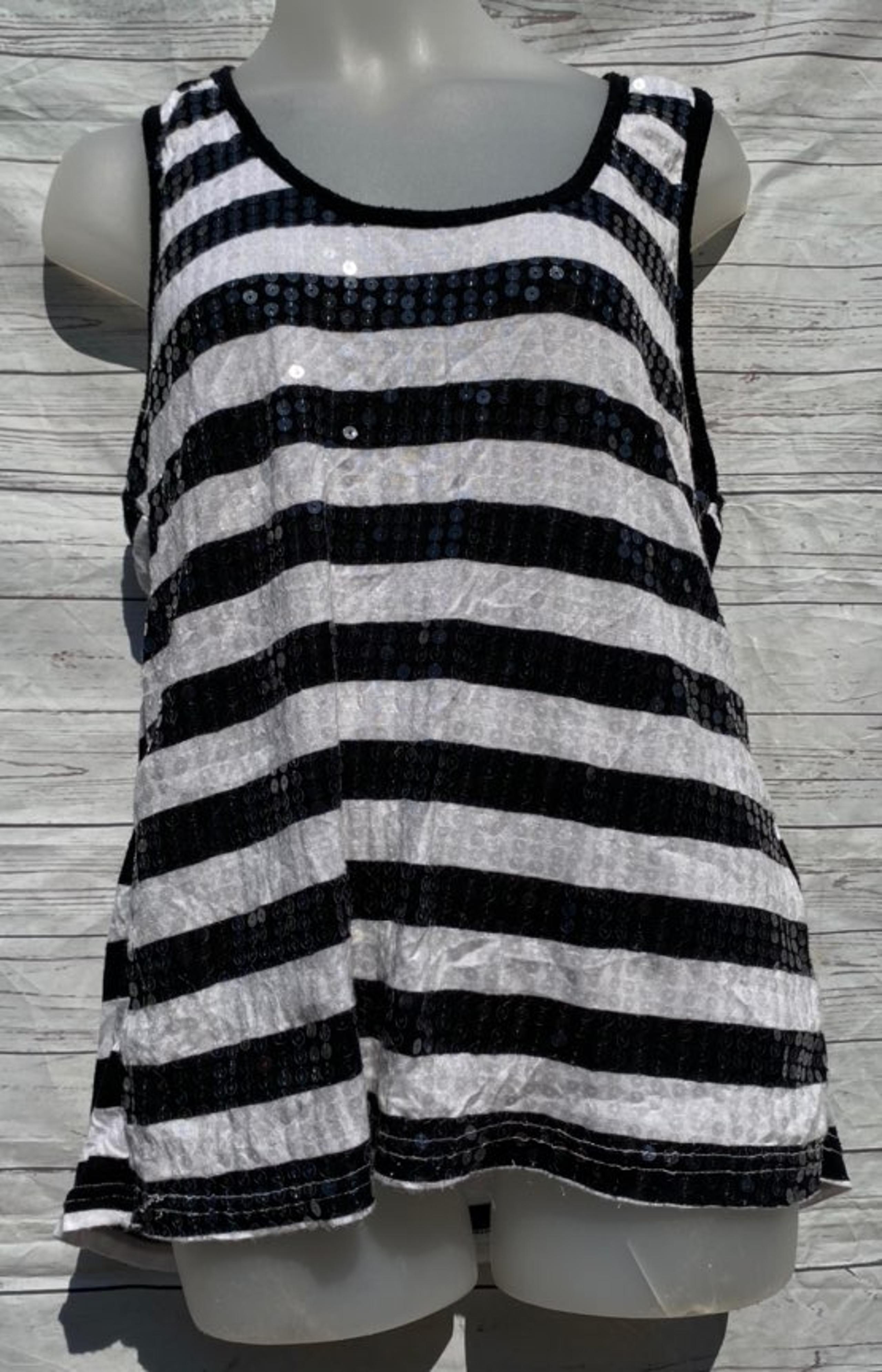 Bongo Tank Top Sequin Black White Stripe