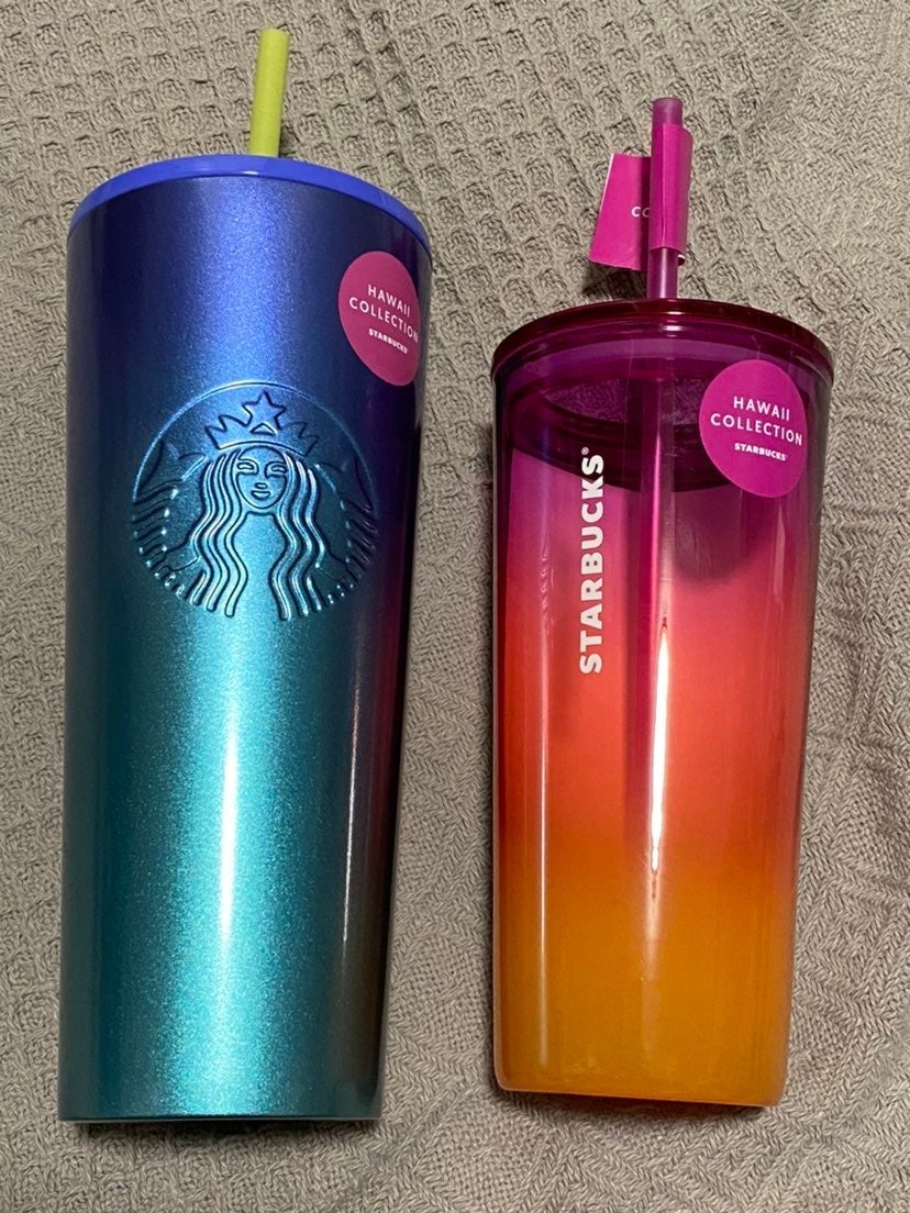 Starbucks Hawaii turtle ombre stainless & pink sunset ombré glass cold cup