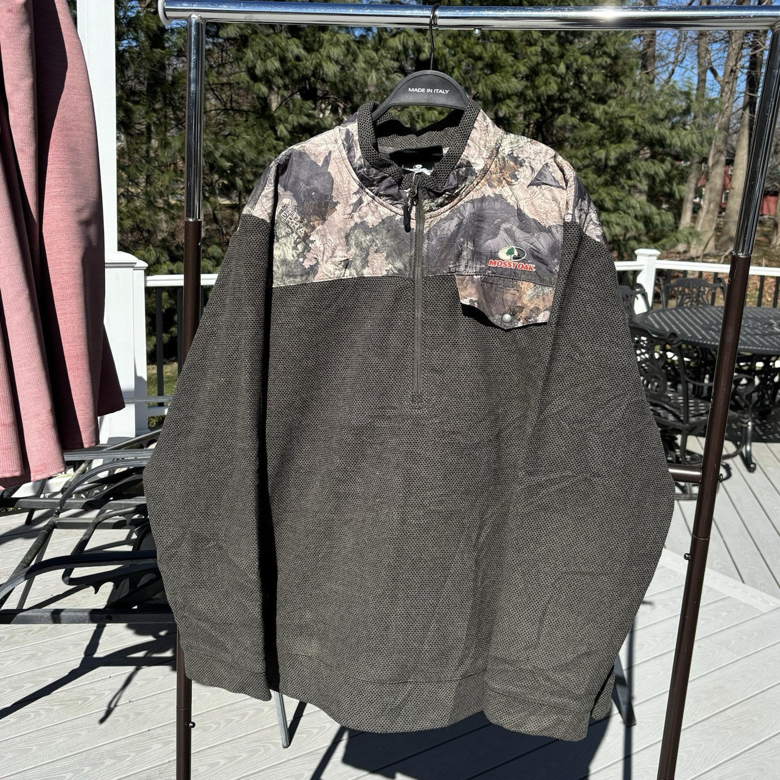 Mossy Oak Camo Sweatshirt Jacket Jacquard Mens XL Gray Terra Hunting 1/4 Zip