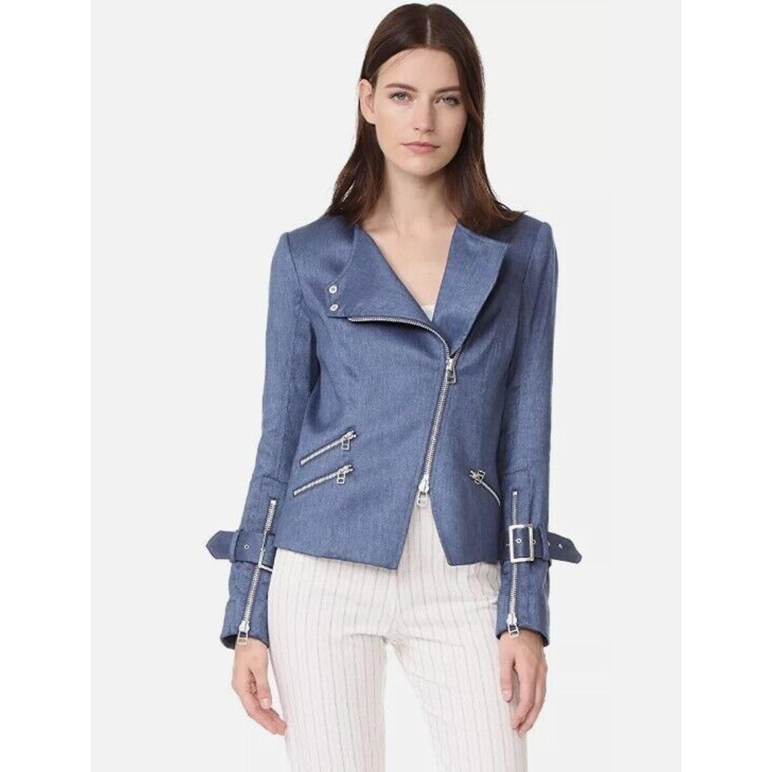 Veronica Beard Sienna Moto Jacket Size 2 Blue Denim