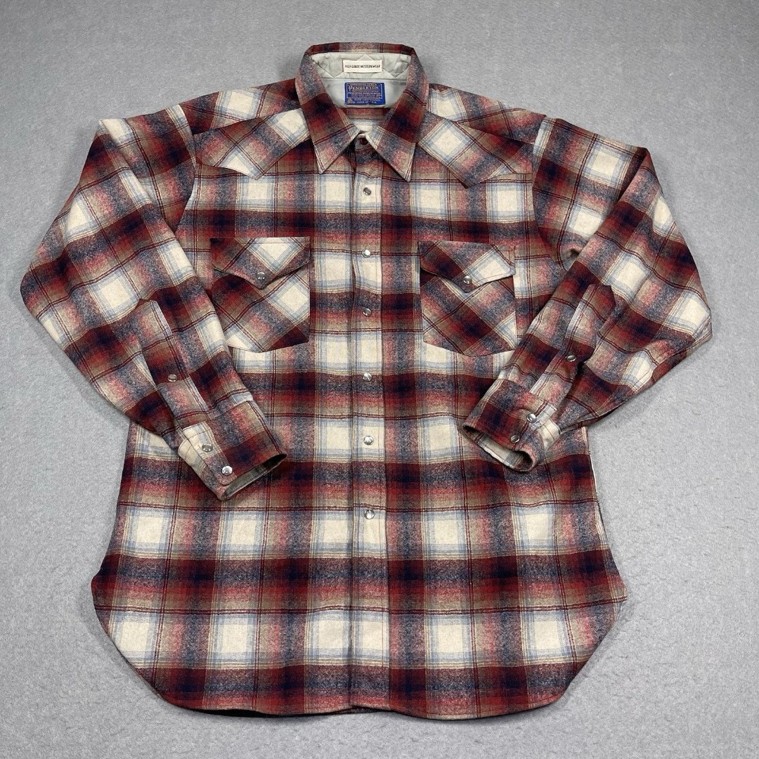 Pendleton Shirt Men Large Red High Grade Western Wear Wool Flannel Perl Snap 80s