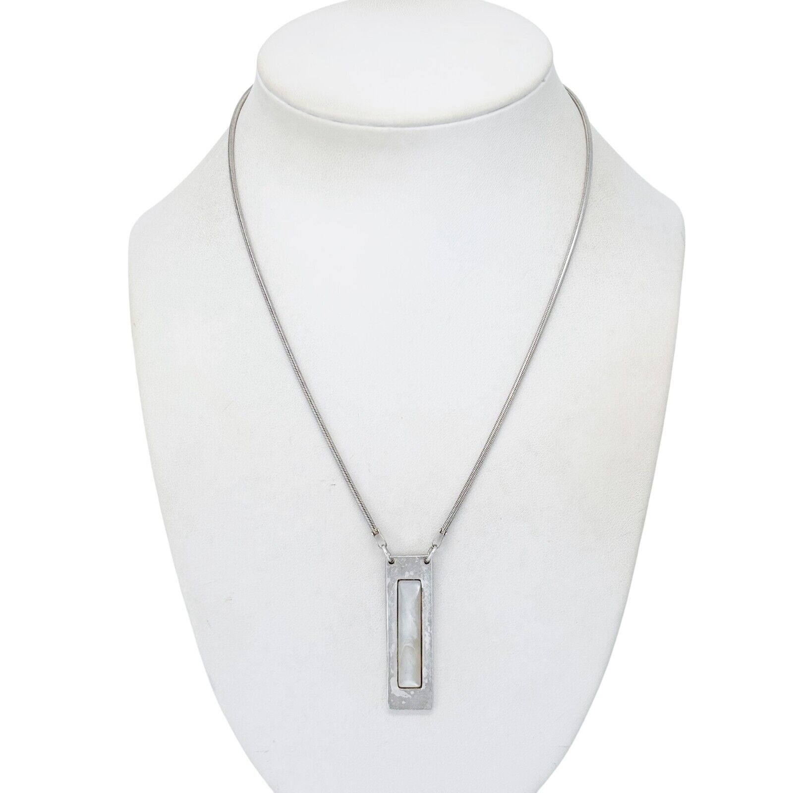 Vintage Sterling Silver 925 Mother of Pearl Bar Necklace 16.75