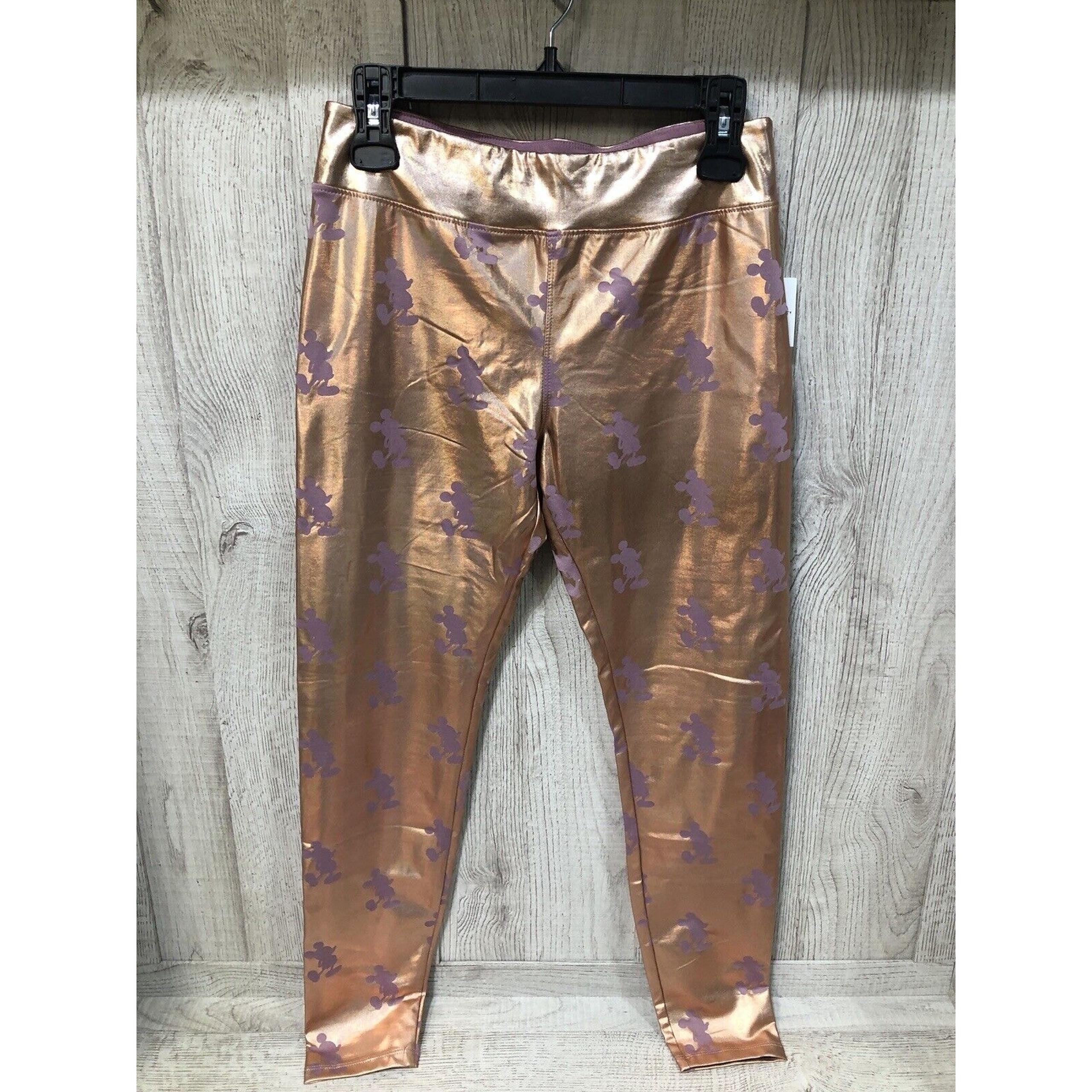 NWT DISNEY PARKS COPPER METALLIC & PINK MICKEY MOUSE STRETCH LEGGINGS MEDIUM