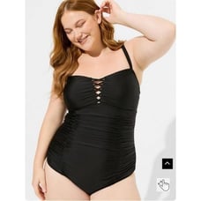 NWT Torrid Black Slim Fix Wireless Lattice Front One Piece Swimsuit Size 6/6X/30