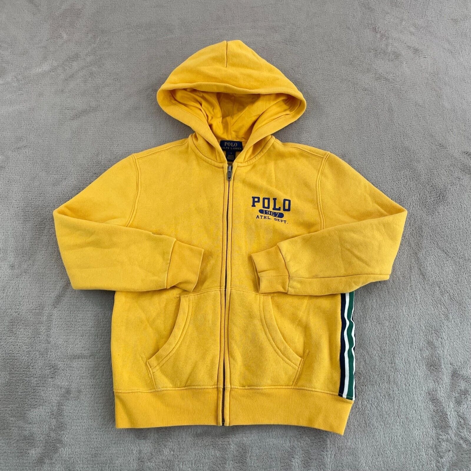 Polo Ralph Lauren Hoodie Kids 7 Gold Full Zip Spell Out Logo Athletic 1967