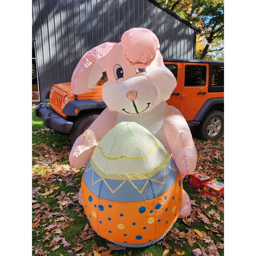 Gemmy 8 Ft. GIANT Airblown Inflatable Pink Easter Rabbit Bunny & Egg decoration