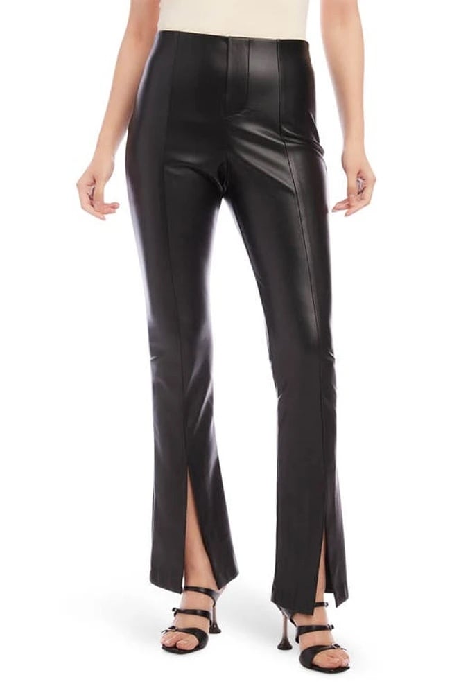 Fifteen Twenty Front Slit Faux Leather Pants Black
