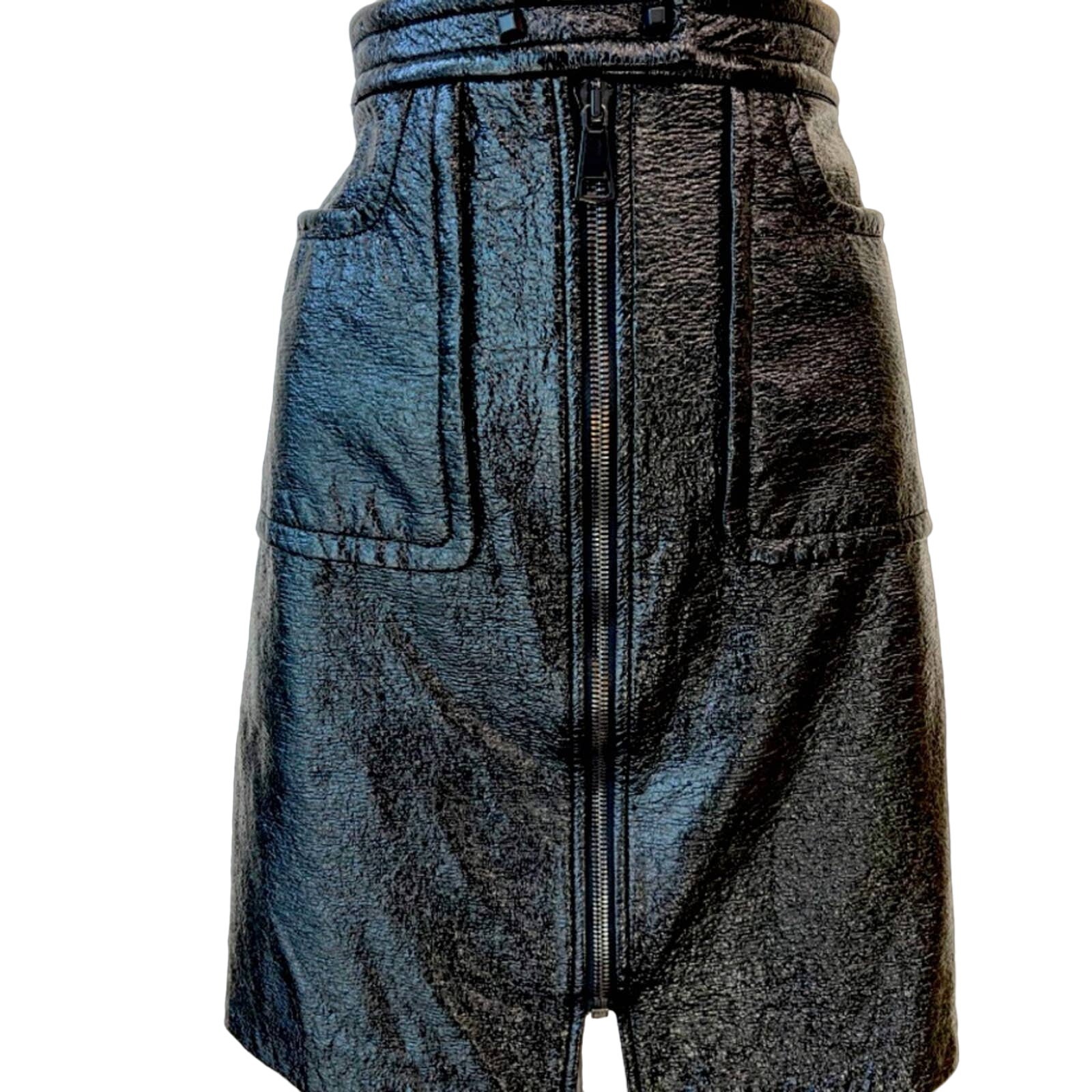 Tracy Reese Crinkly Faux Patent Leather Skirt Size 4