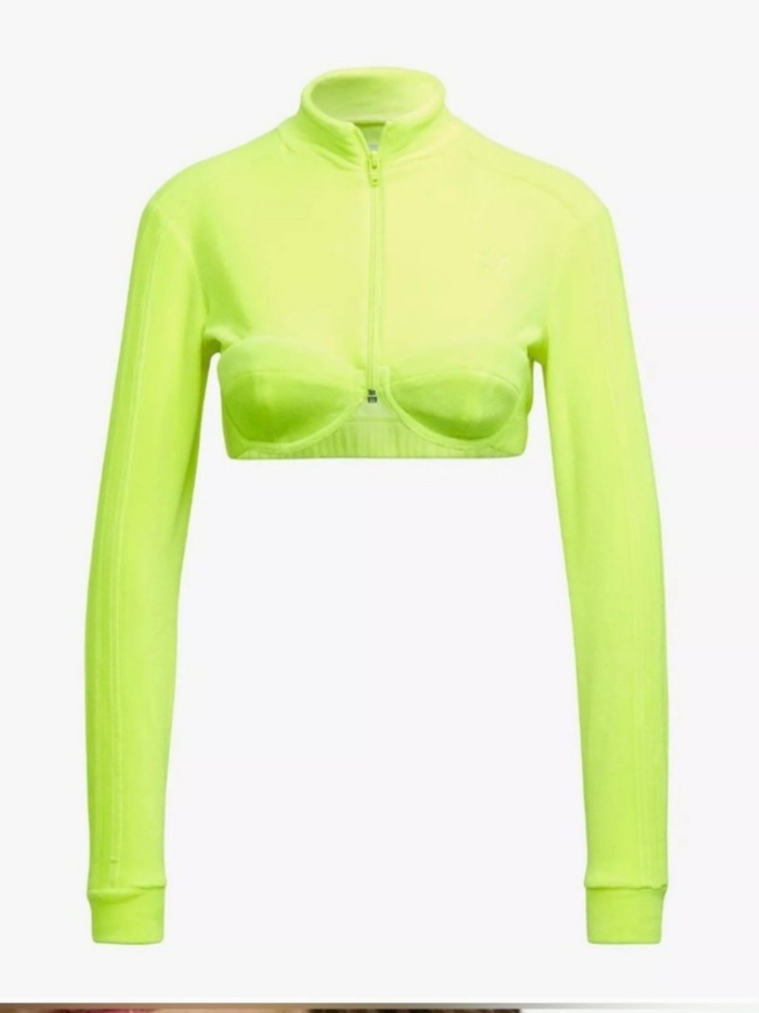 Adidas X Jeremy Scott Velour Cropped Full Zip Track Top Neon Yellow H50968 M