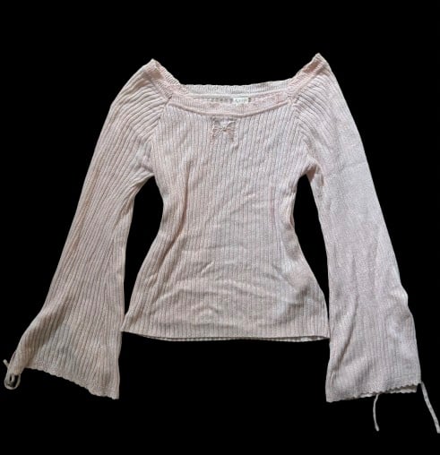 ♡⁀➷ baby pink ribbed knit bow longsleeve !
