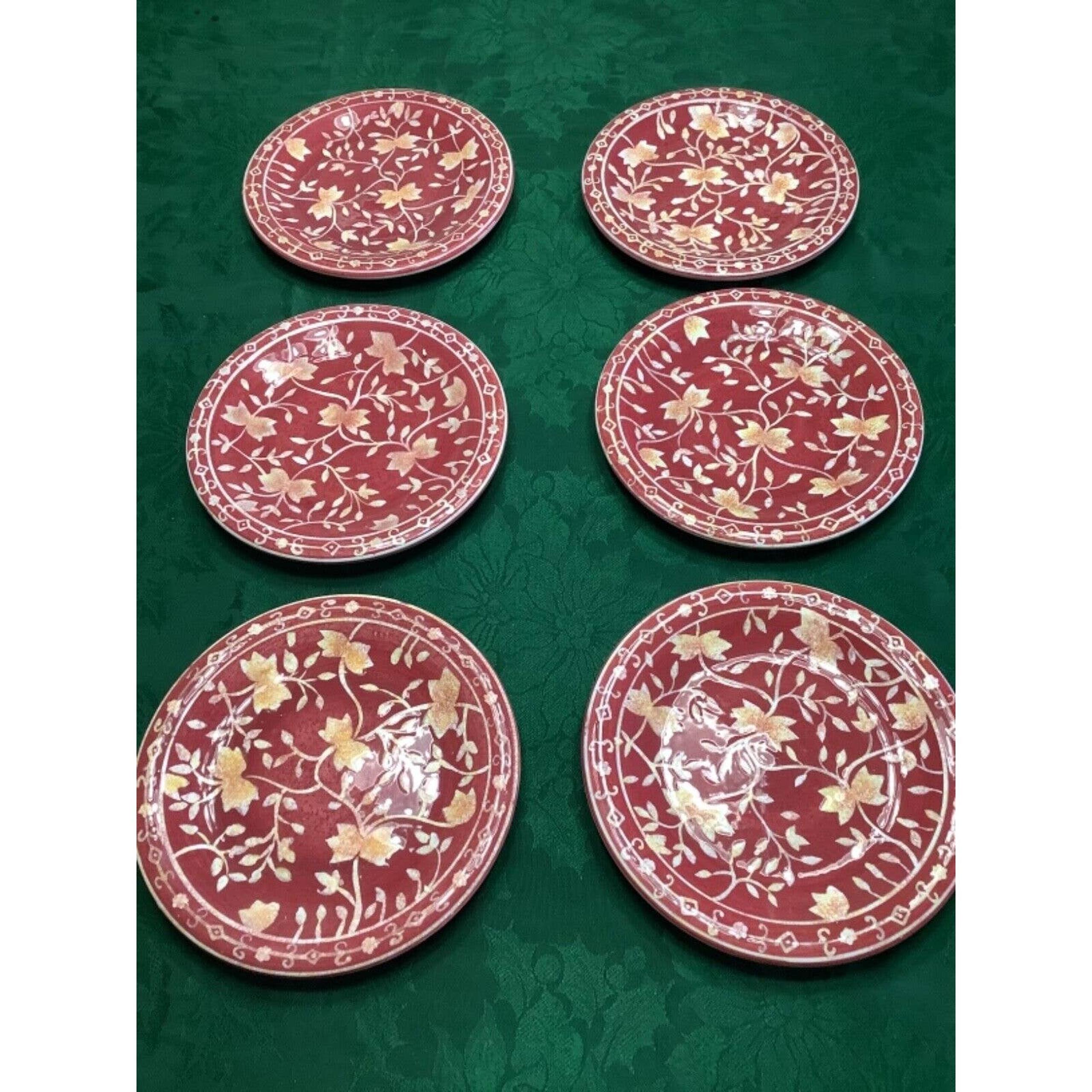 6 Pcs World Market Moroccan inspired maroon salad plates 8" Thailand