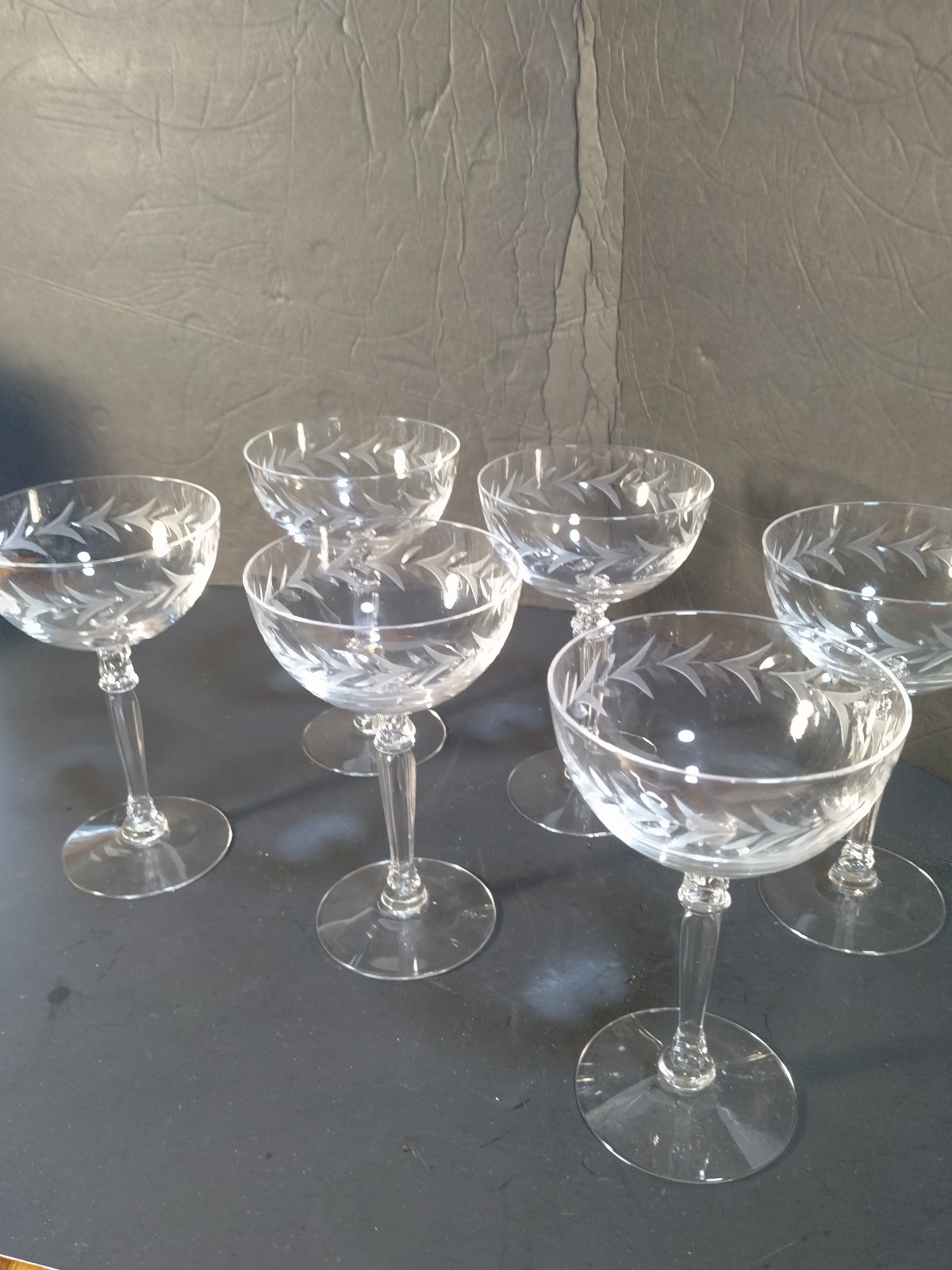 Fostoria Holly clear stem 6 champagne glasses