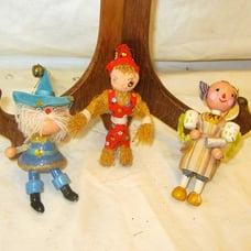 VTG K. ADLER ORNAMENTS, WIZARD, STRAW MAN, WOOD MAN W/OIL CAN