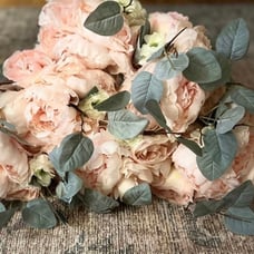 6 Blush Colored Artificial Peony Floral Bouquets with Eucalyptus Greenery