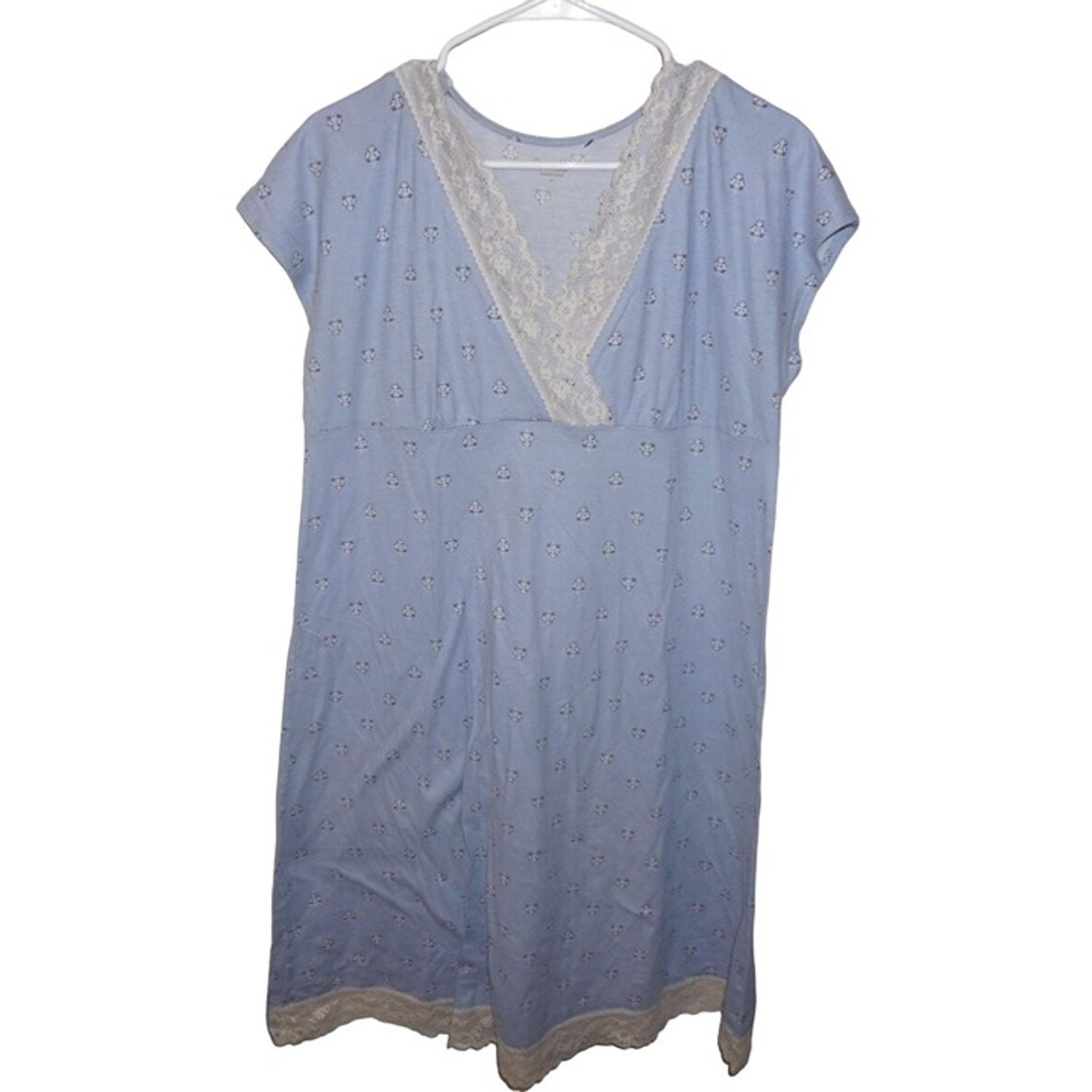 Garnet Hill Nightgown Woma Size Small Lace Lavende Floral Organic Cotton Nursing