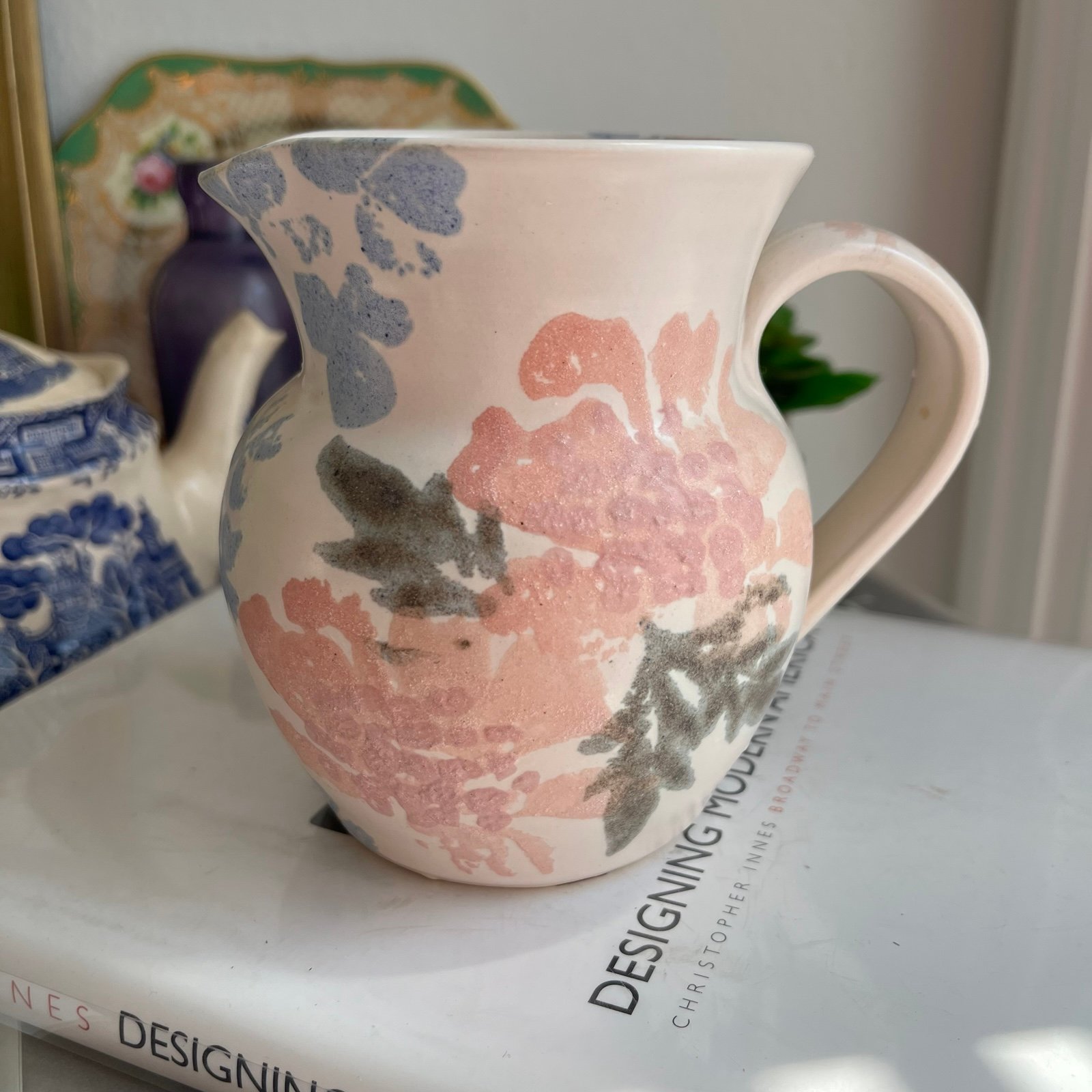 Studio pottery sponge ware pitcher jug