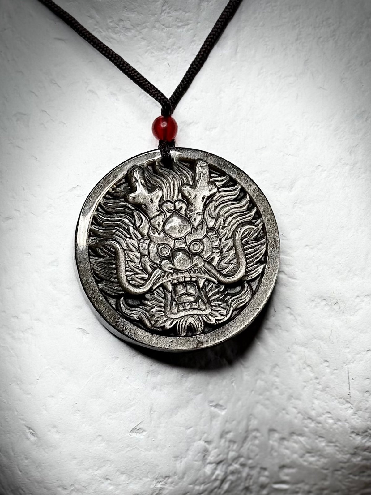 Silver Obsidian Crystal Dragon Face Carving