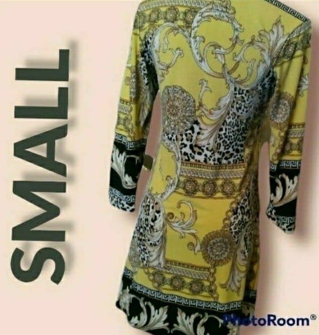 EVA VARRO Top Tunic Canary Yellow Leopard Black SMALL WOMENS SMALL