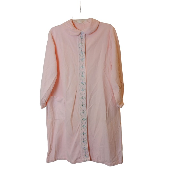 Philmaid Pink Short Robe Womens 14/16 With Floral Embroidery & Pockets #I-9