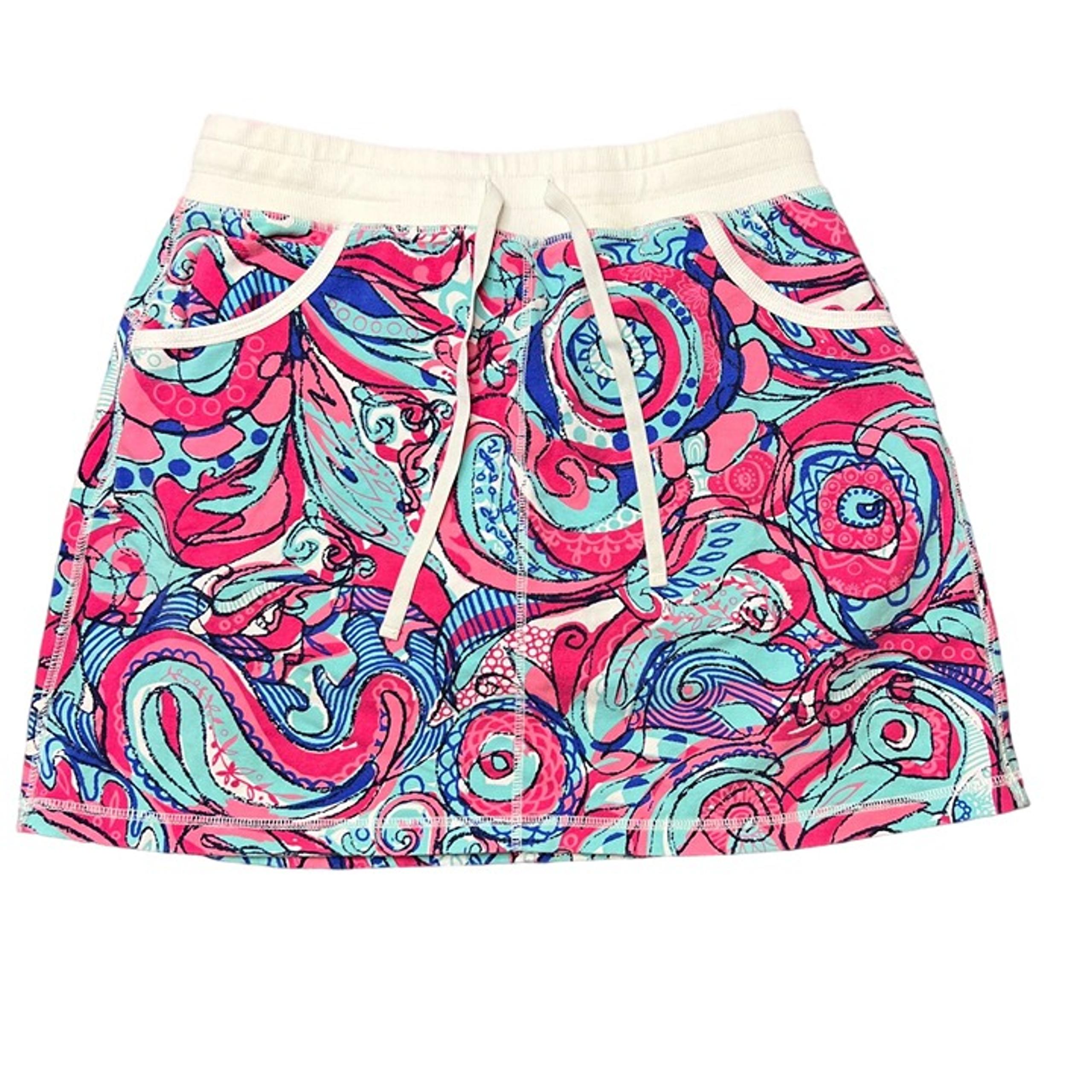 Talbots Skirt Ribbed Waistline Women Whimsical Artsy Print Skort Multicolor Size