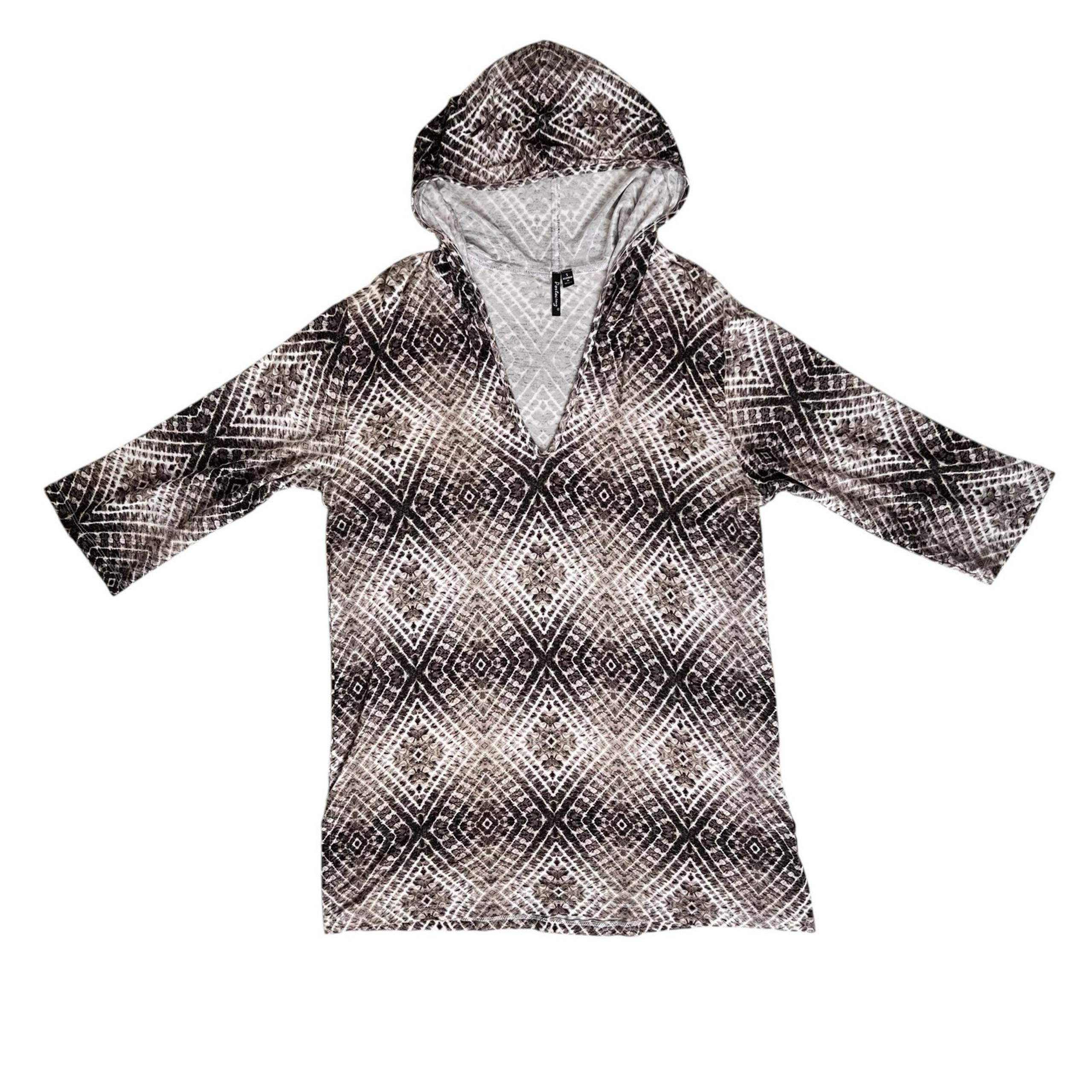 Porto Cruz Swimsuit Cover Up Dress Womens Small Black White Diamond Print Hooded