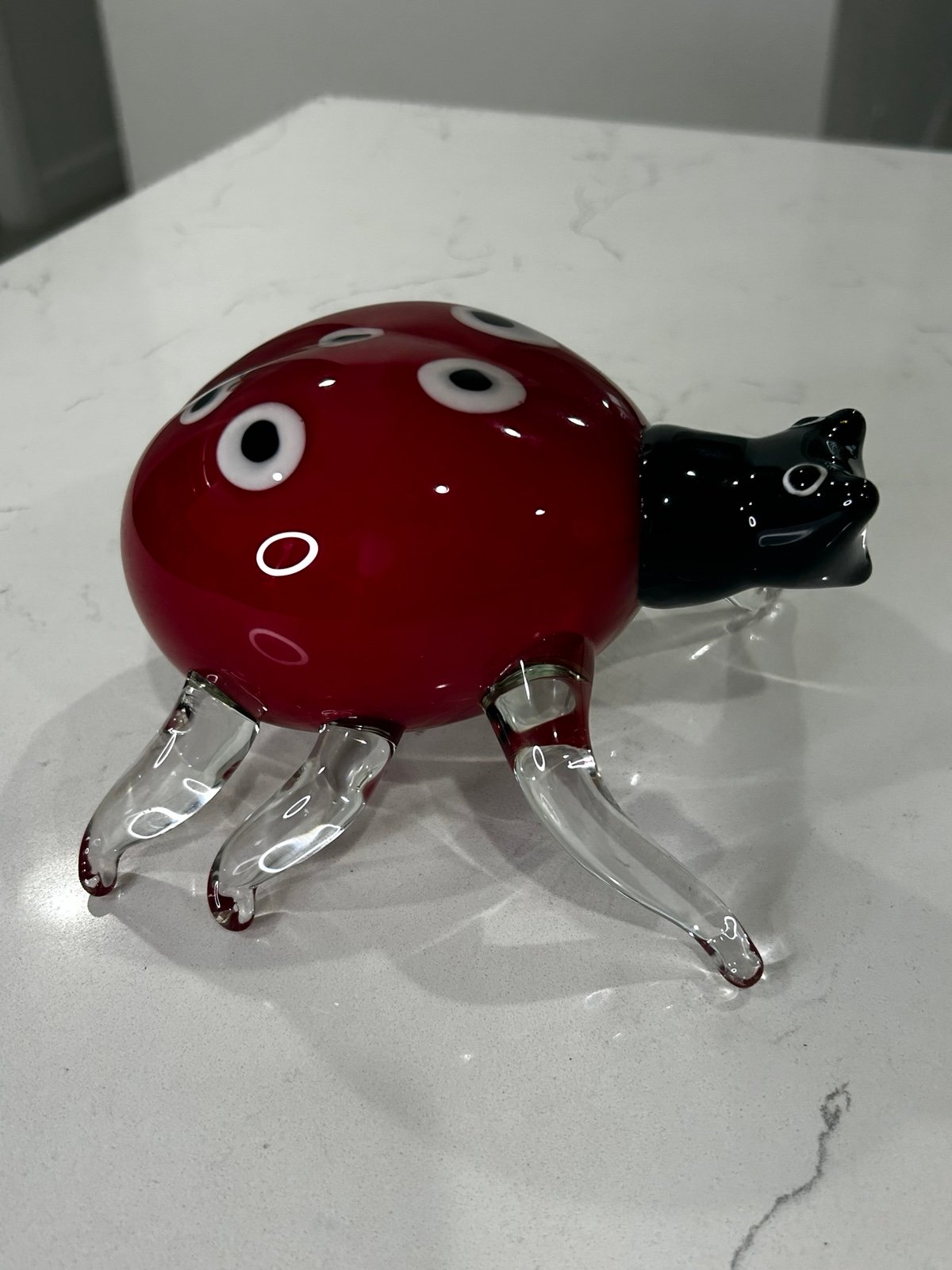 Lady Bug Glass X-Large Figurine Diamond Star Murano Style Decor Blown