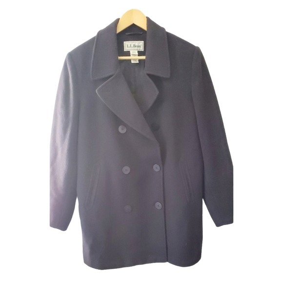 L.L. Bean Navy Cashmere Blend Double Breasted Pea Coat Plus Size 16 Regular