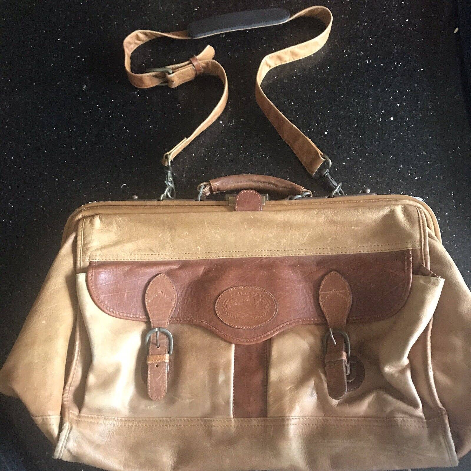 Vintage Distressed Dilana SANTA FE Brown Leather Suitcase Carry Bag