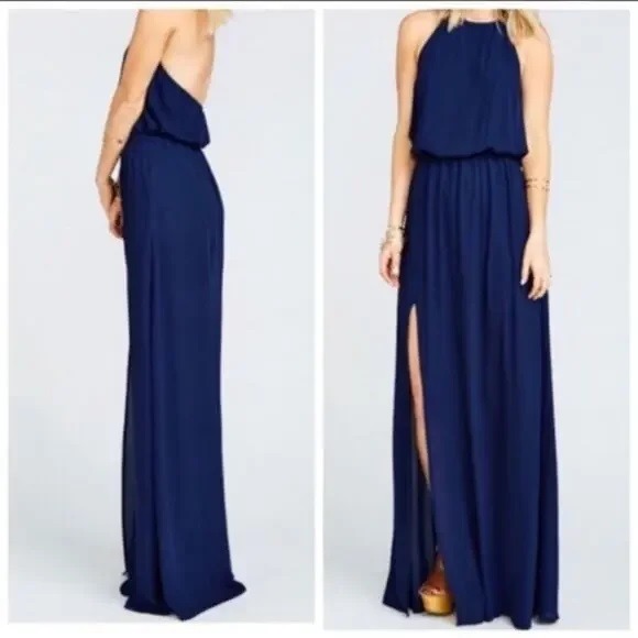 Show Me Your MuMu Heather Halter Maxi Dress Navy Blue Womens Size Large