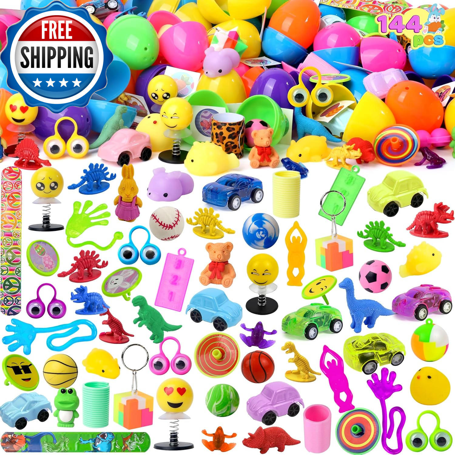 144 PCS Easter Eggs with Toys for Egg Hunts, Party Favors & Prizes