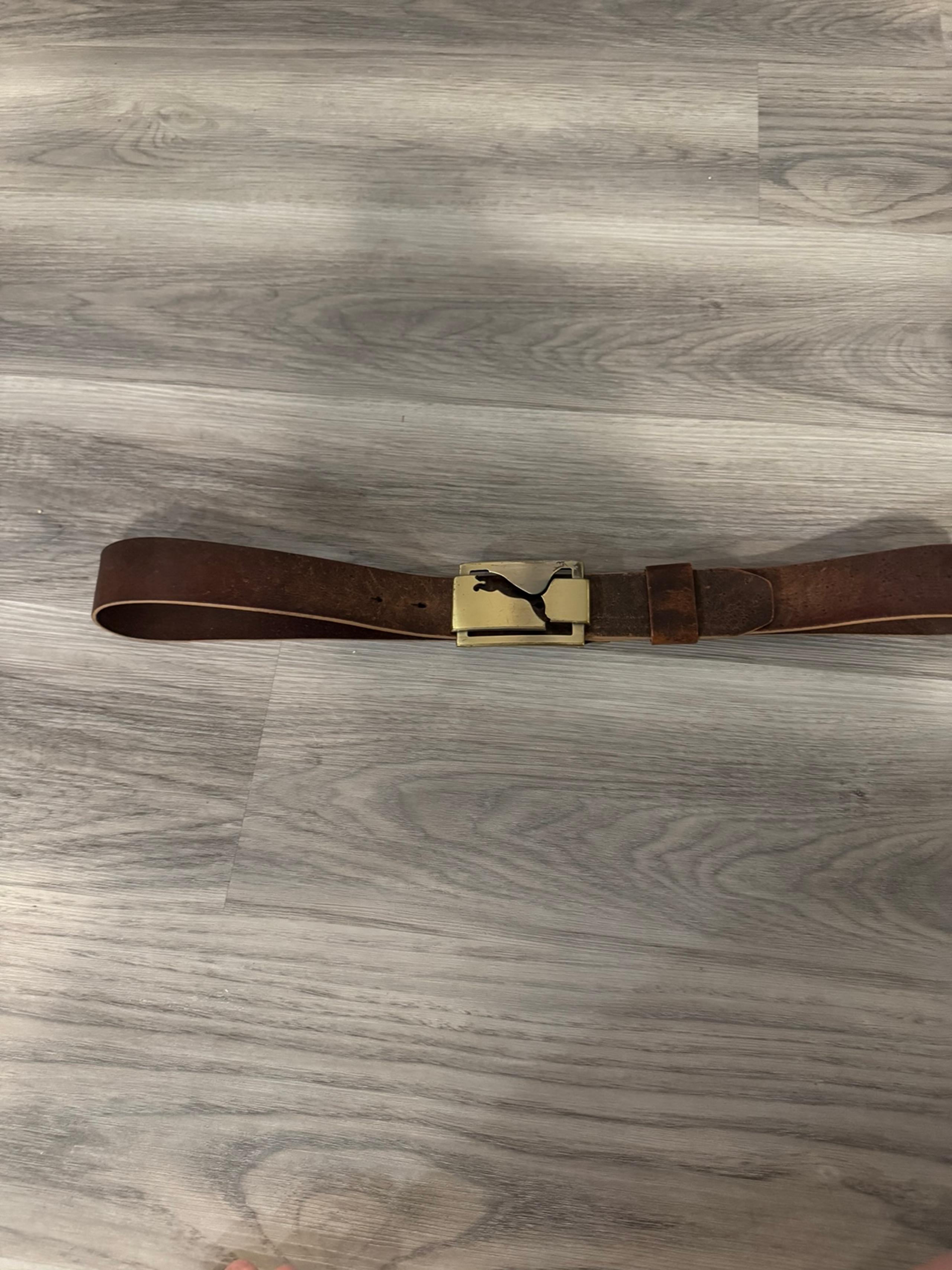 Puma Men’s XL Brown Genuine Leather Belt With Gold Plated Puma Logo Buckle